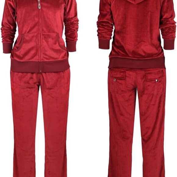 Versatile Women's Velour Sweat Suit in Wine - Ideal for Workouts & Relaxation - Picture 4 of 5